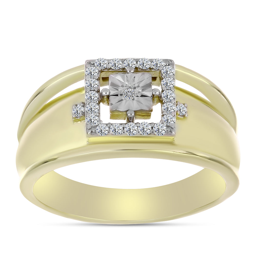 Anillo de Plata Bañada en Oro con Diamante blanco y Topacio Blanco 7 