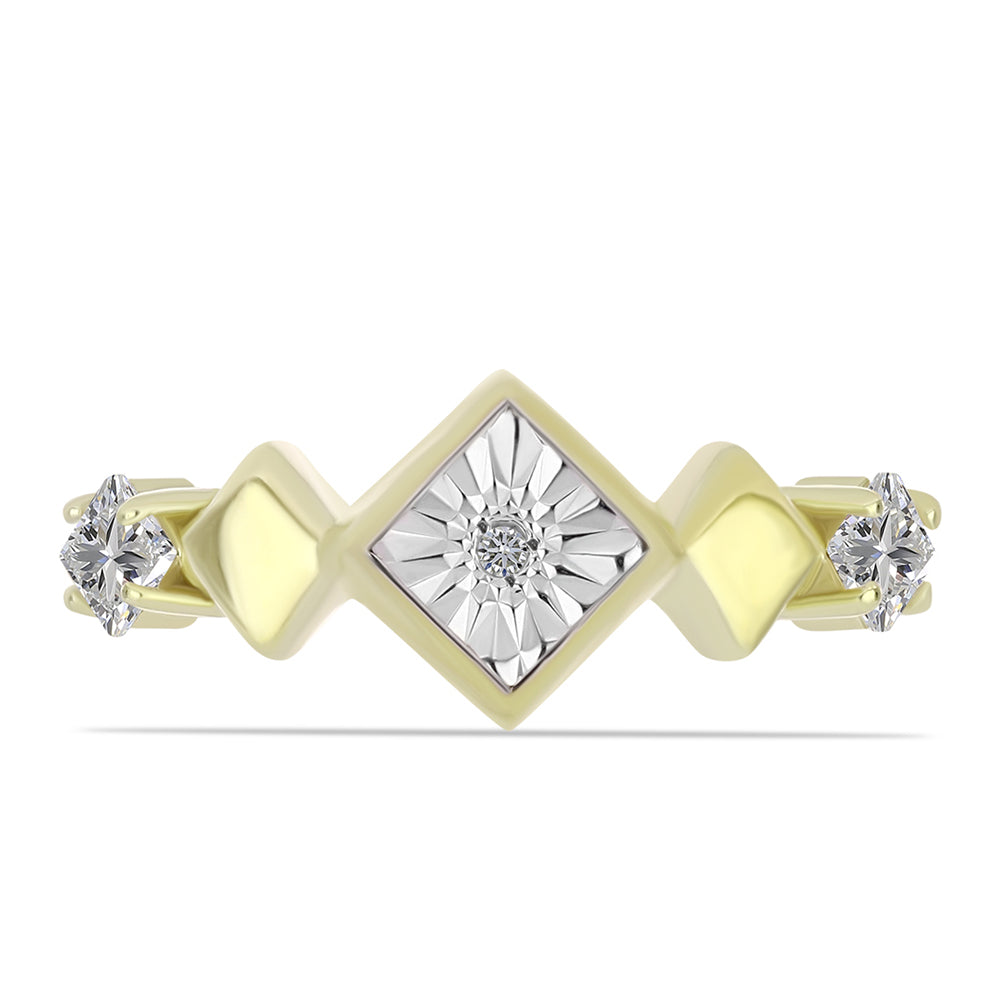 Anillo de Plata Bañada en Oro con Diamante blanco y Topacio Blanco 5 