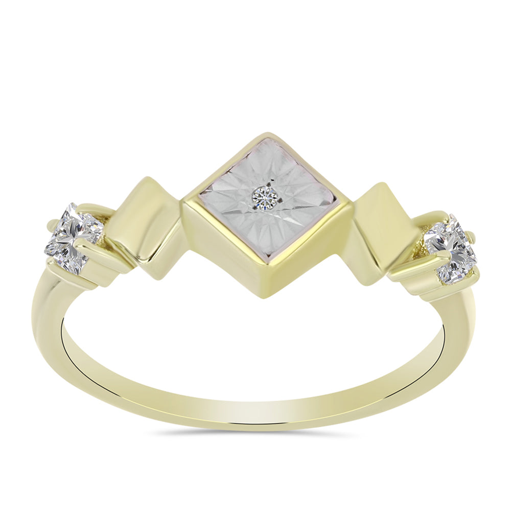 Anillo de Plata Bañada en Oro con Diamante blanco y Topacio Blanco 3 