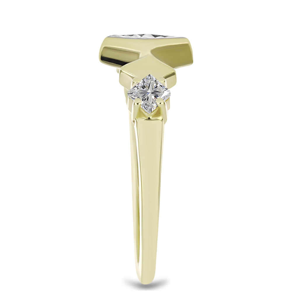 Anillo de Plata Bañada en Oro con Diamante blanco y Topacio Blanco 4 