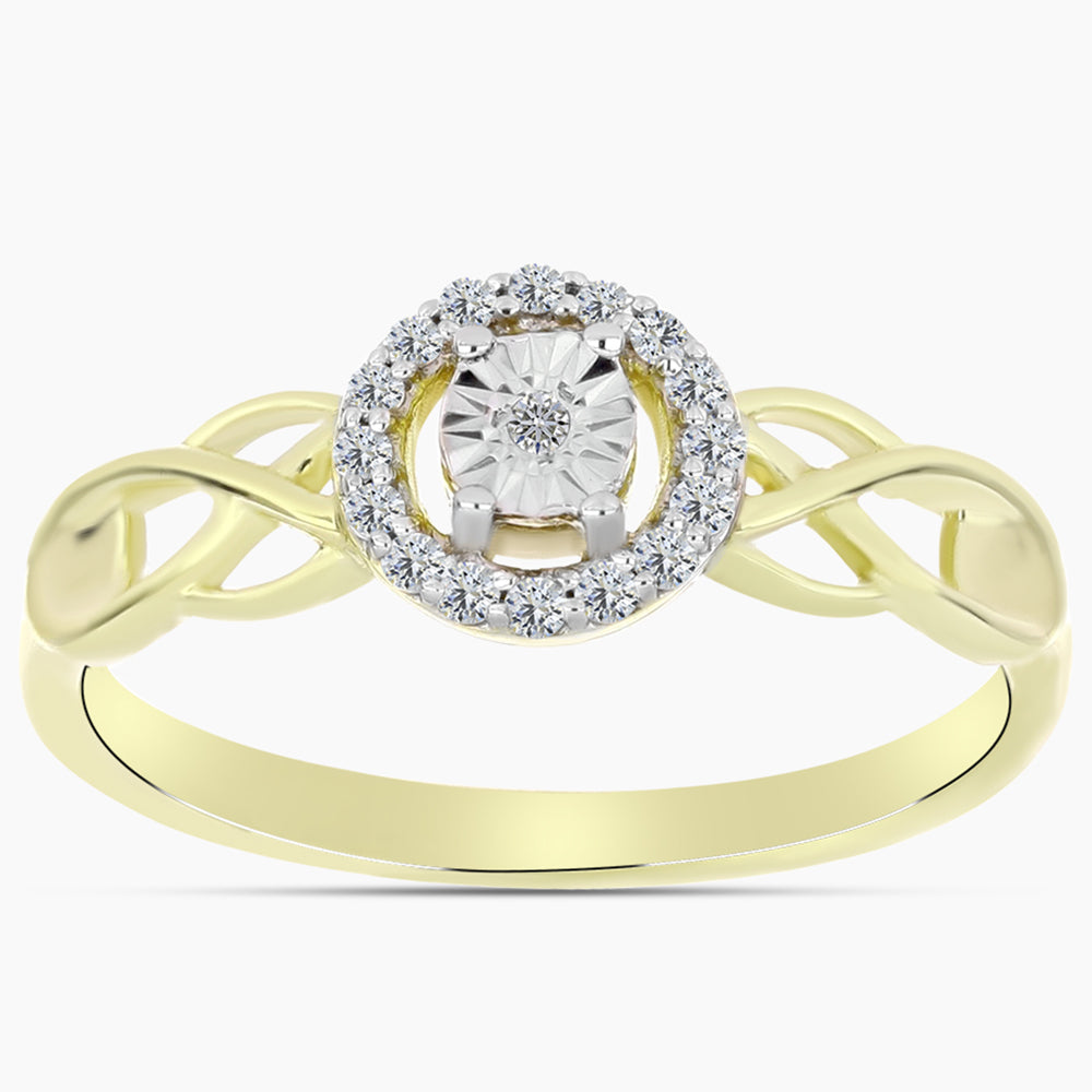 Anillo de Plata Bañada en Oro con Diamante blanco y Topacio Blanco 3 