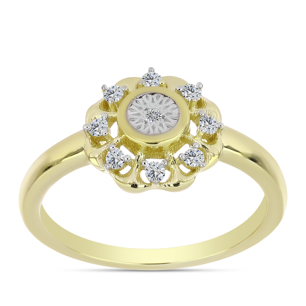 Anillo de Plata Bañada en Oro con Diamante blanco y Topacio Blanco