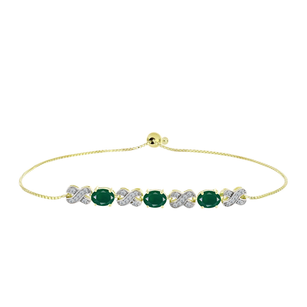 Pulsera de Plata Bañada en Oro con Ágata Verde y Topacio Blanco 1 