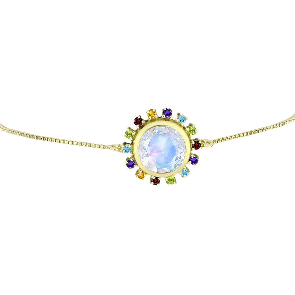 Pulsera de Plata Bañada en Oro con Piedra Lunar Arco Iris y Amatista de Marruecos 2 