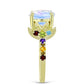 Anillo de Plata Bañada en Oro con Piedra Lunar Arco Iris y Amatista de Marruecos