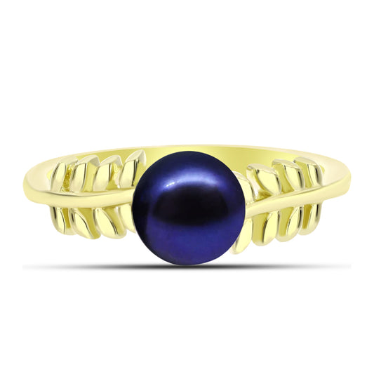 Anillo de Plata Bañada en Oro con Perla Negra de Agua dulce
