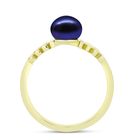 Anillo de Plata Bañada en Oro con Perla Negra de Agua dulce