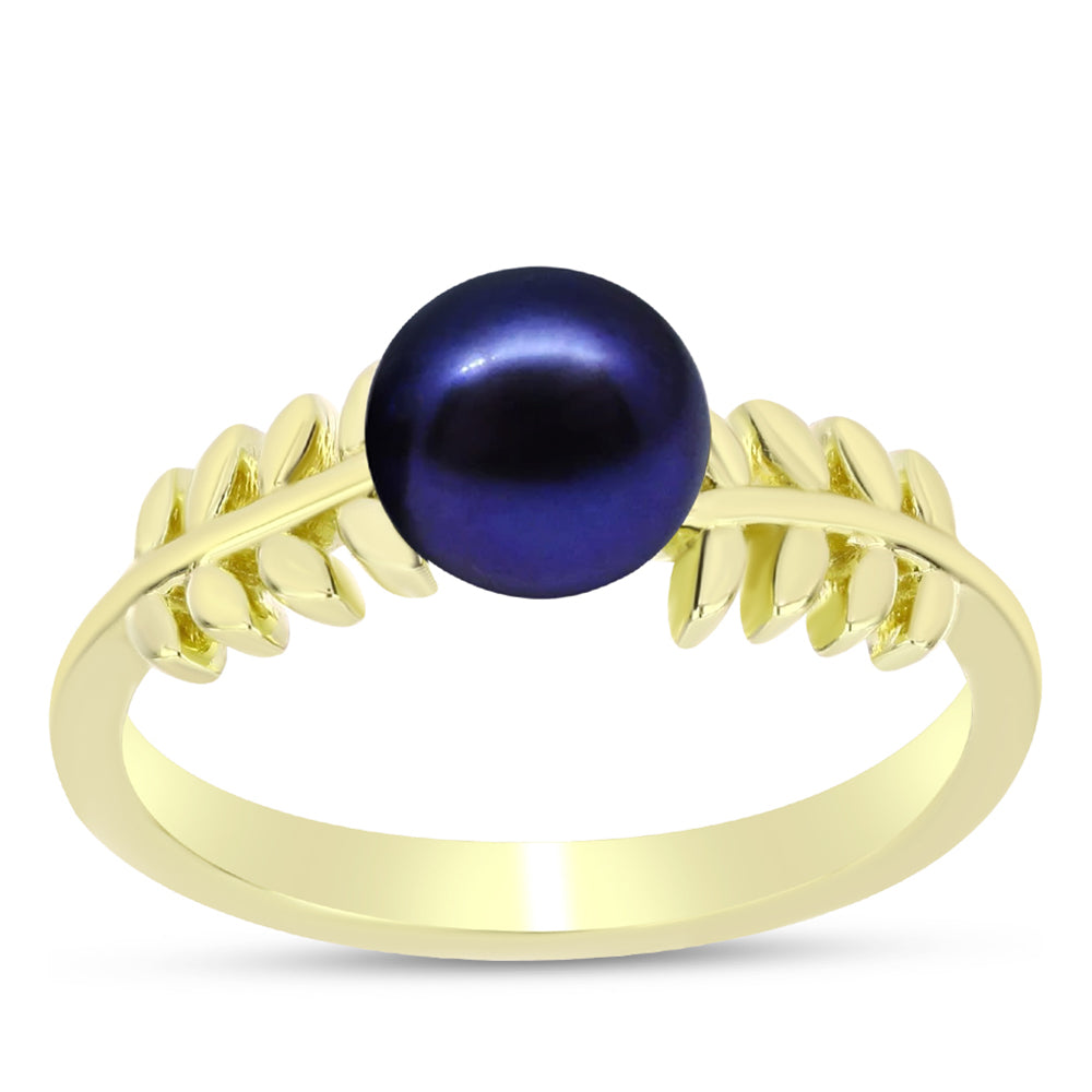 Anillo de Plata Bañada en Oro con Perla Negra de Agua dulce 3 