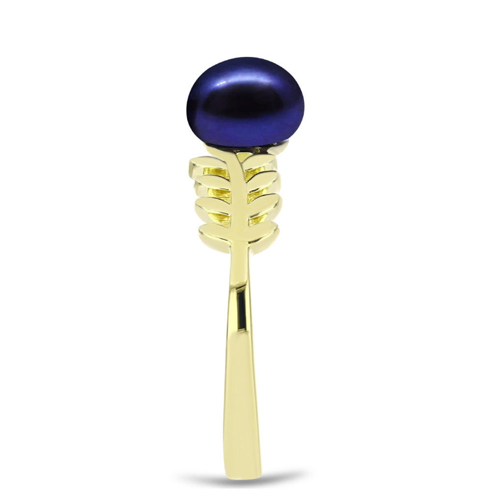 Anillo de Plata Bañada en Oro con Perla Negra de Agua dulce 4 