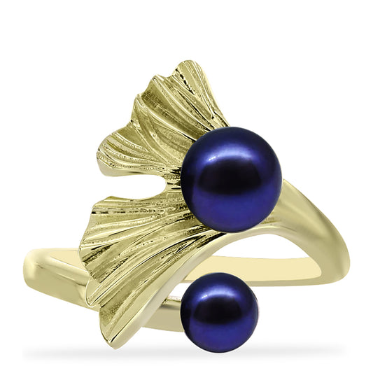Anillo de Plata Bañada en Oro con Perla Negra de Agua dulce