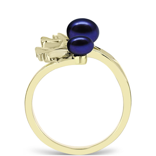 Anillo de Plata Bañada en Oro con Perla Negra de Agua dulce