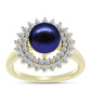 Anillo de Plata Bañada en Oro con Perla Negra de Agua dulce y Topacio Blanco