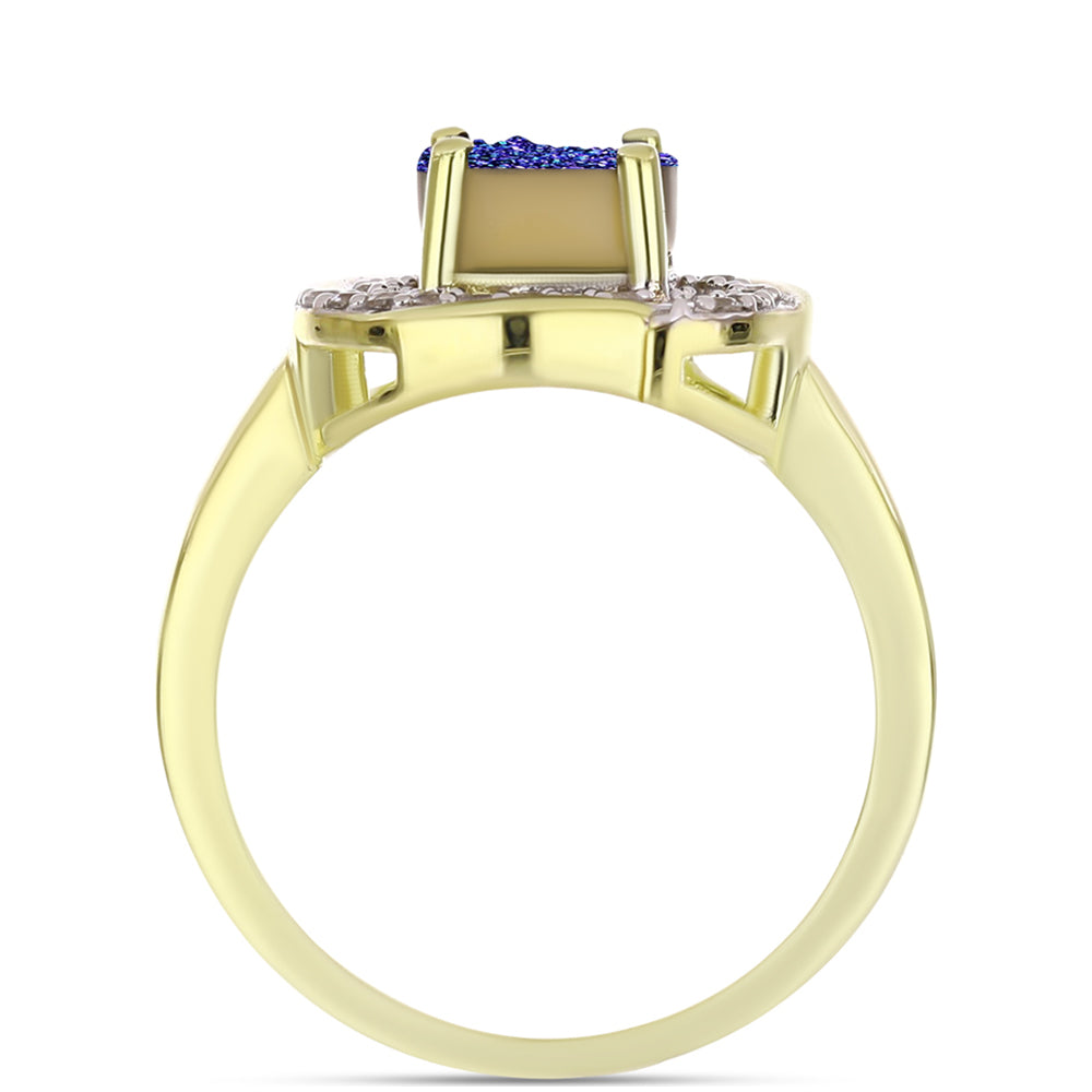 Anillo de Plata Bañada en Oro con Drusa Purpura y Topacio Blanco 6 