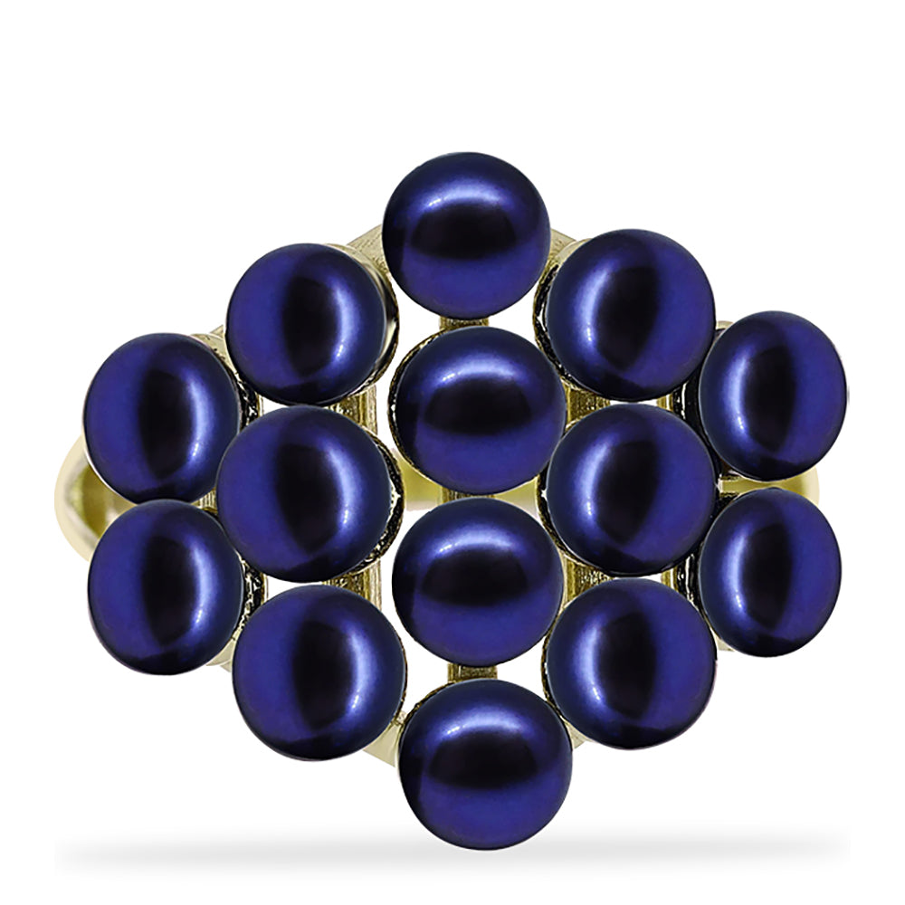 Anillo de Plata Bañada en Oro con Perla Negra de Agua dulce 5 