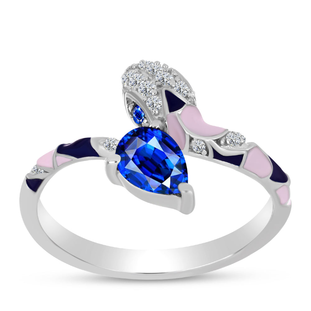 Anillo de Plata con Zafiro Azul Australiano y Topacio Blanco 7 