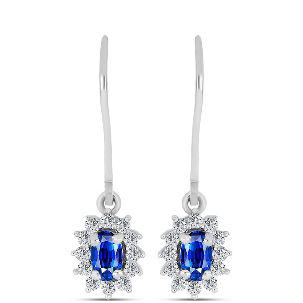 Conjunto de Plata con Zafiro Azul Australiano y Topacio Blanco ( Pendientes +Anillo +Colgante ) 20 