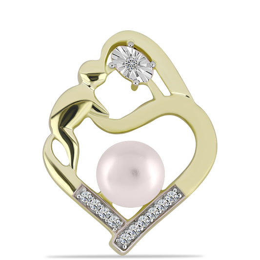 Colgante de Plata Bañada en Oro con Diamante blanco y Perla de Agua Dulce