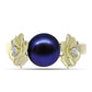 Anillo de Plata Bañada en Oro con Perla Negra de Agua dulce y Topacio Blanco