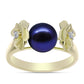 Anillo de Plata Bañada en Oro con Perla Negra de Agua dulce y Topacio Blanco