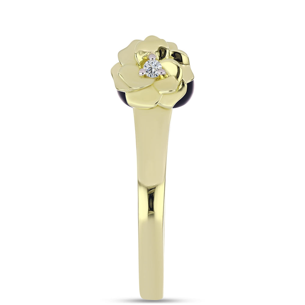 Anillo de Plata Bañada en Oro con Perla Negra de Agua dulce y Topacio Blanco 4 