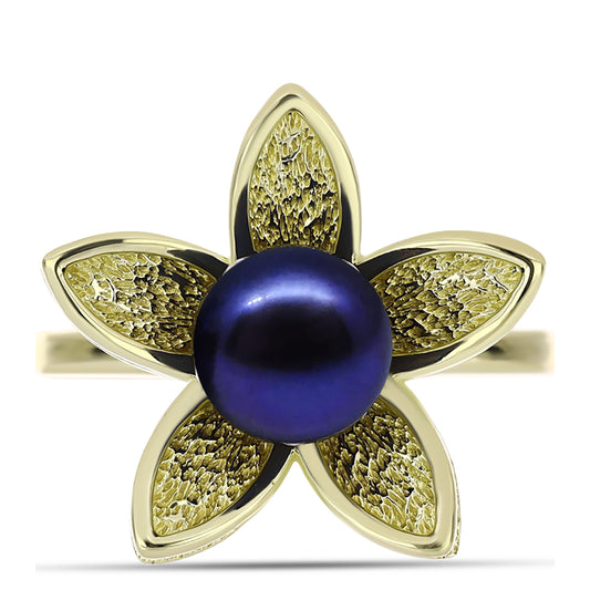 Anillo de Plata Bañada en Oro con Perla Negra de Agua dulce