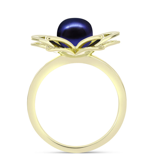 Anillo de Plata Bañada en Oro con Perla Negra de Agua dulce