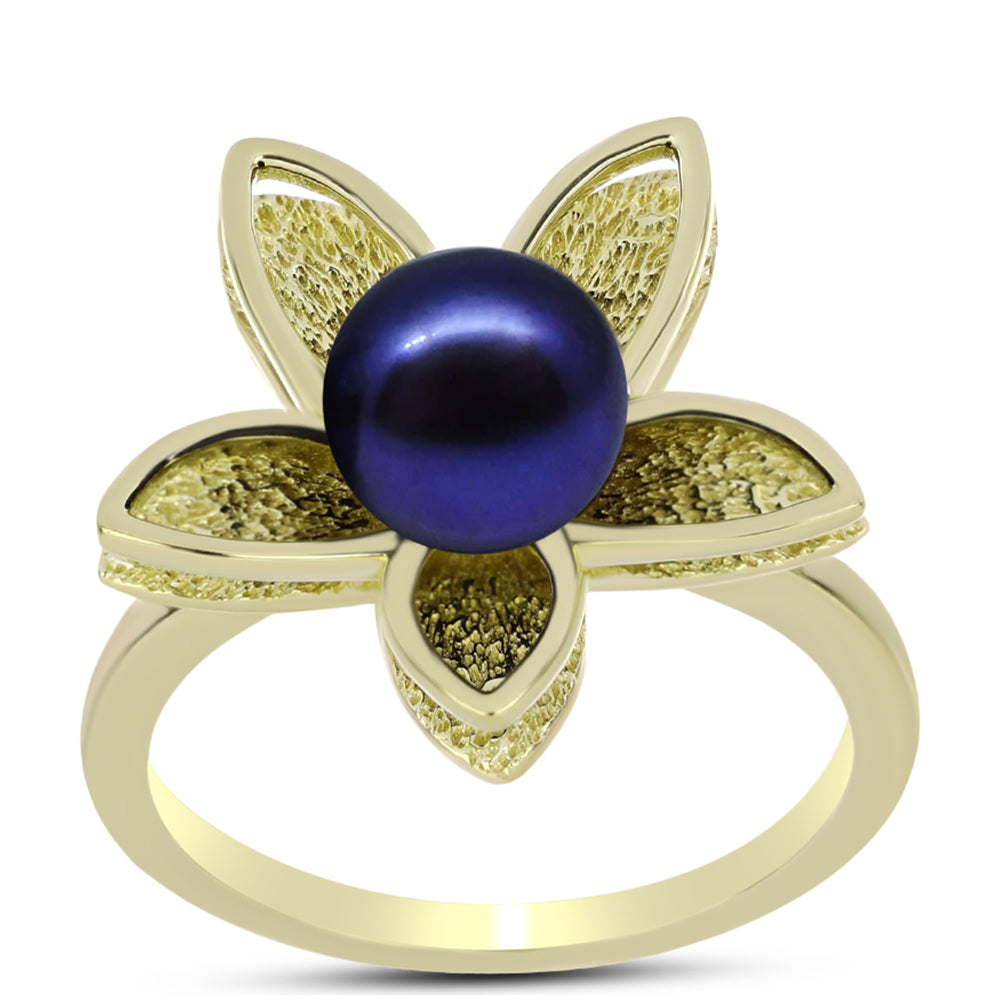 Anillo de Plata Bañada en Oro con Perla Negra de Agua dulce 3 