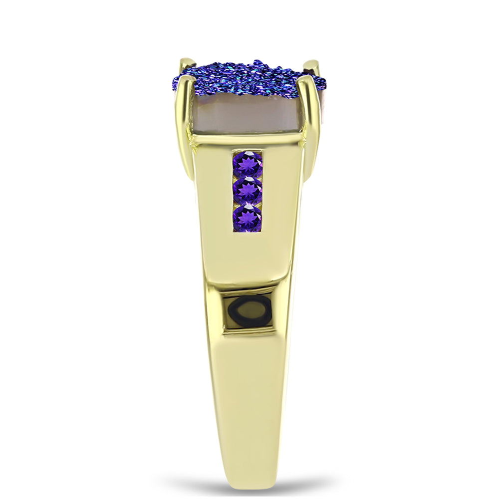 Anillo de Plata Bañada en Oro con Drusa Purpura y Amatista de Marruecos 4 
