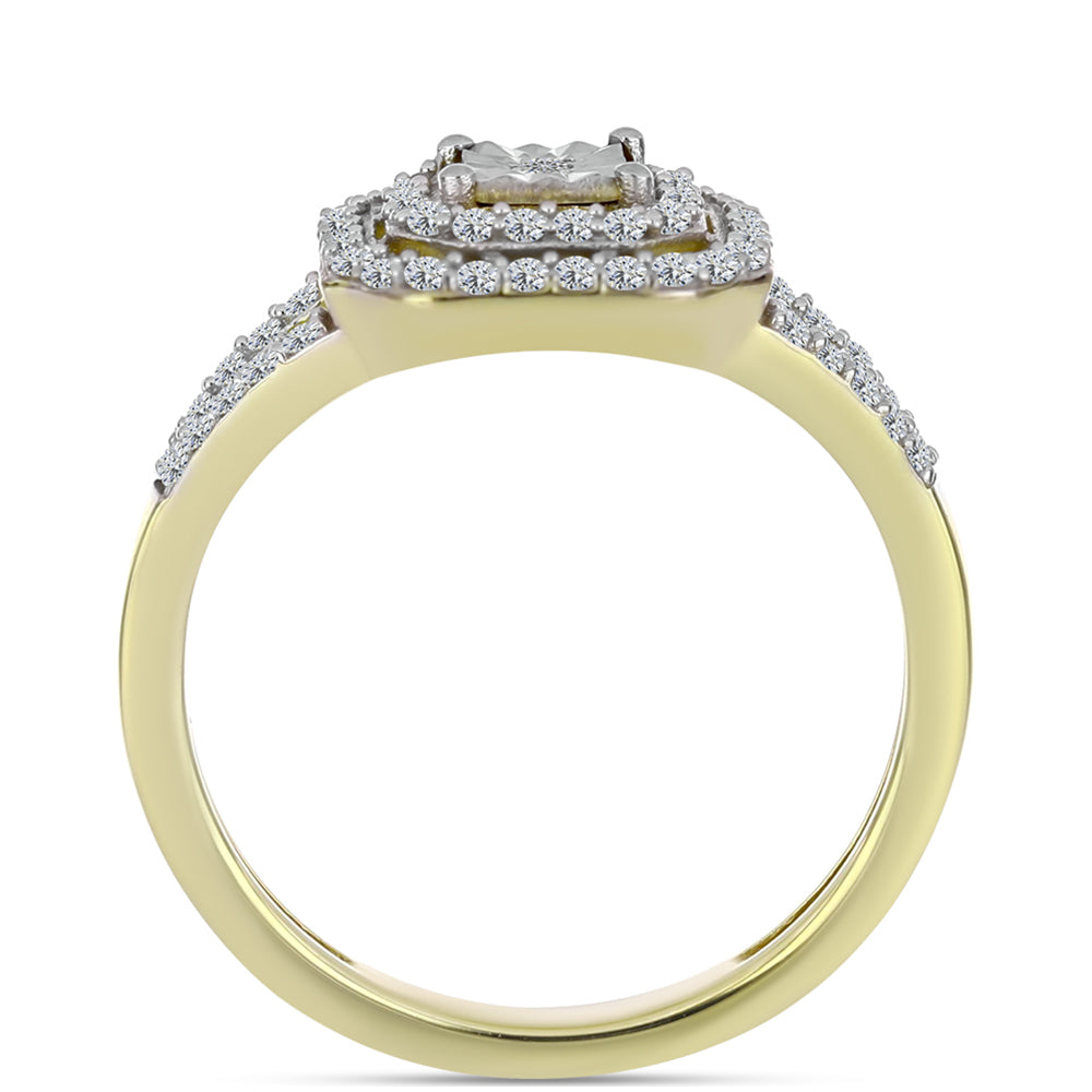 Anillo de Plata Bañada en Oro con Diamante blanco y Topacio Blanco 6 