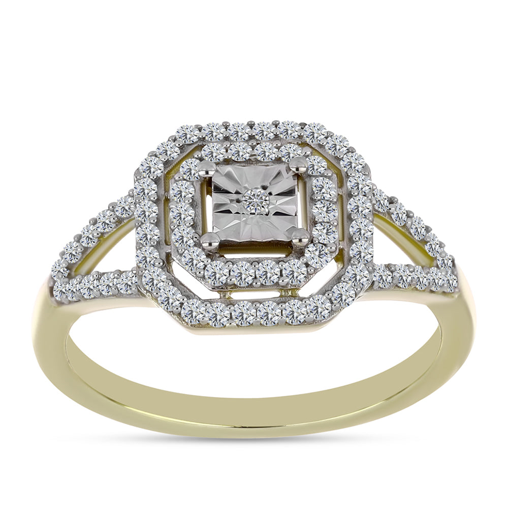 Anillo de Plata Bañada en Oro con Diamante blanco y Topacio Blanco