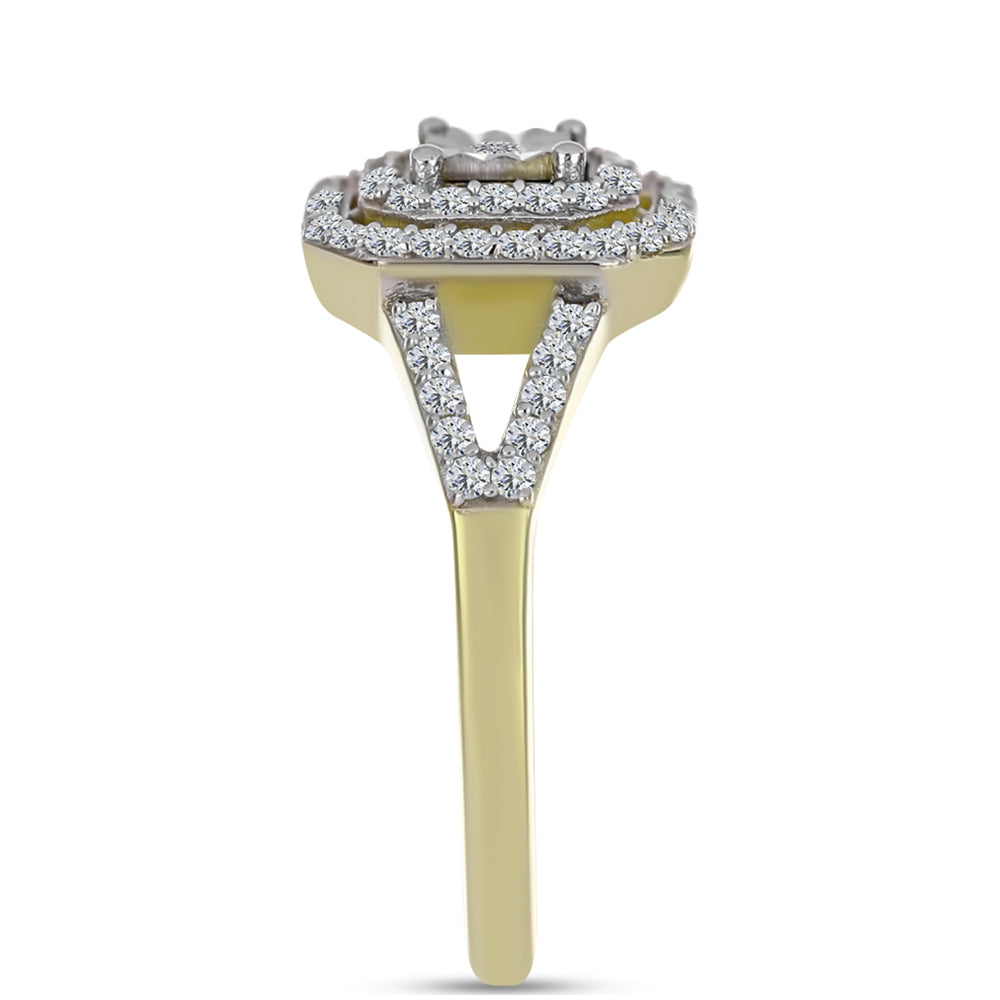 Anillo de Plata Bañada en Oro con Diamante blanco y Topacio Blanco 8 
