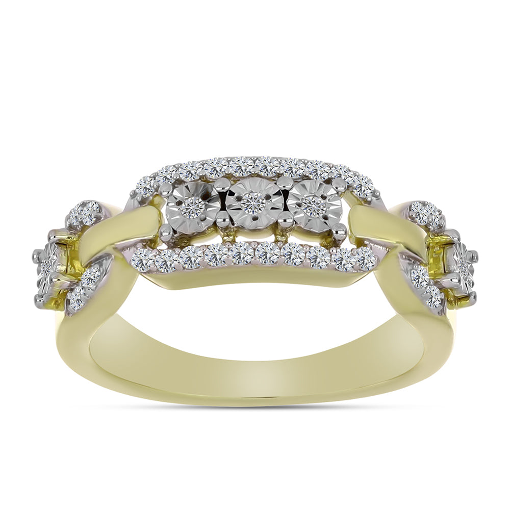Anillo de Plata Bañada en Oro con Diamante blanco y Topacio Blanco 3 