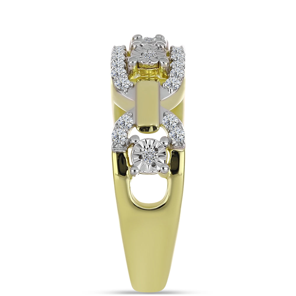 Anillo de Plata Bañada en Oro con Diamante blanco y Topacio Blanco 8 