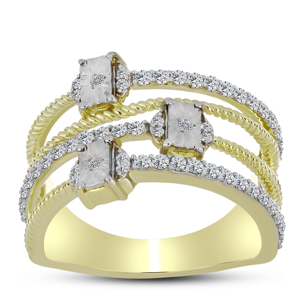 Anillo de Plata Bañada en Oro con Diamante blanco y Topacio Blanco 7 