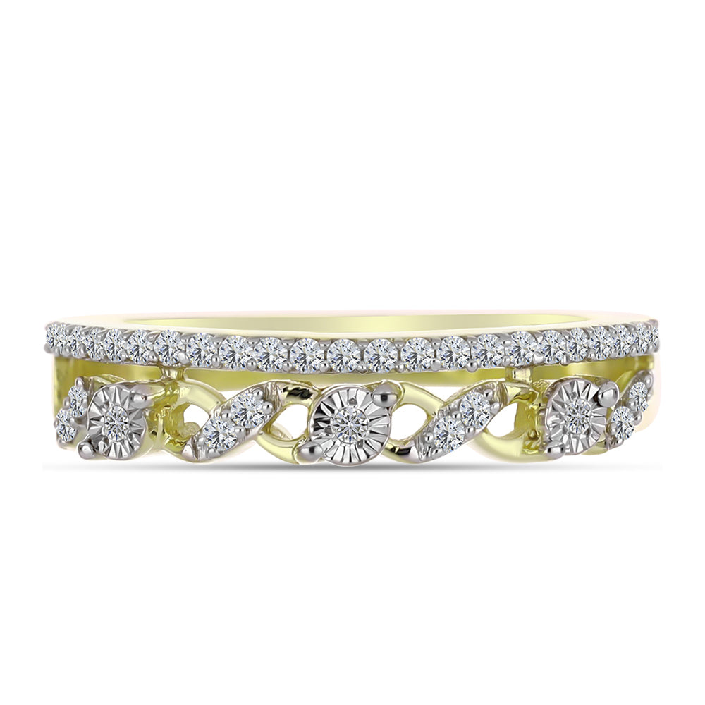 Anillo de Plata Bañada en Oro con Diamante blanco y Topacio Blanco 5 