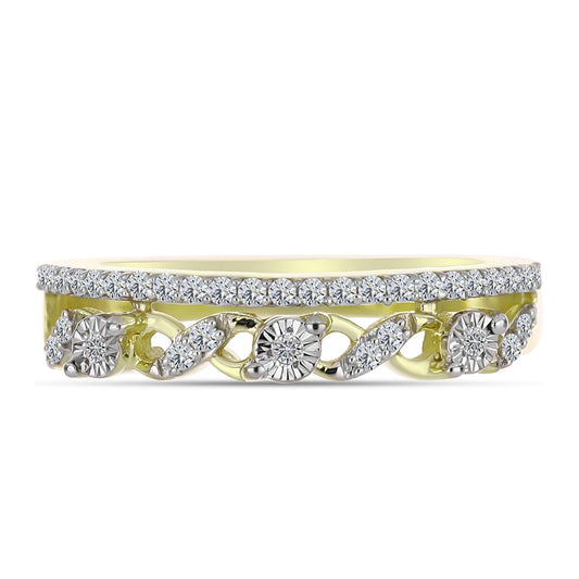 Anillo de Plata Bañada en Oro con Diamante blanco y Topacio Blanco