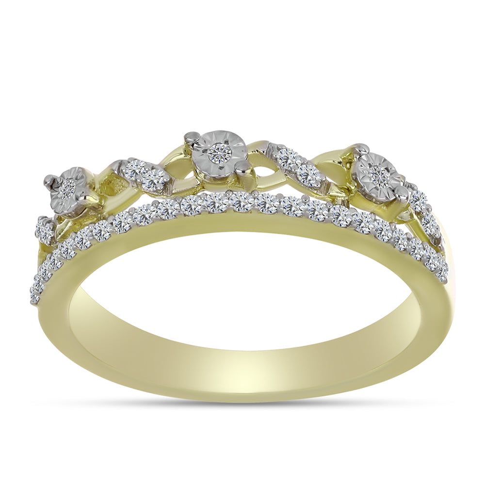 Anillo de Plata Bañada en Oro con Diamante blanco y Topacio Blanco 3 
