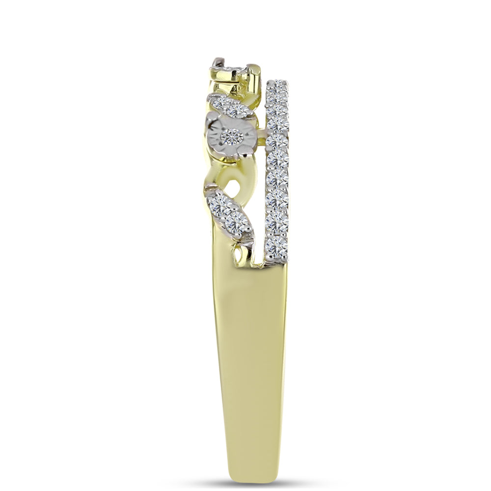 Anillo de Plata Bañada en Oro con Diamante blanco y Topacio Blanco 8 
