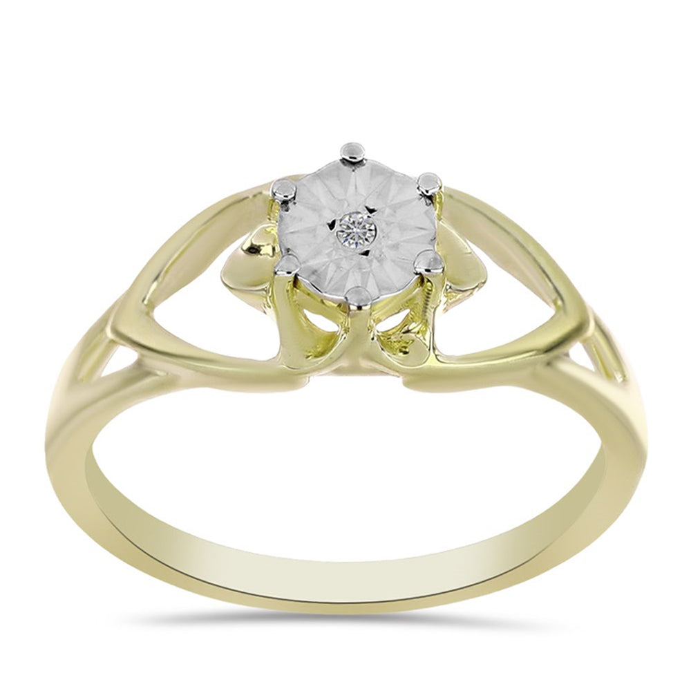 Anillo de Plata Bañada en Oro con Diamante blanco 7 