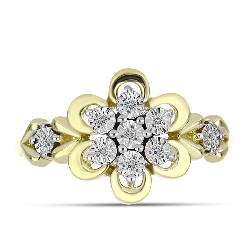 Anillo de Plata Bañada en Oro con Diamante blanco 9 