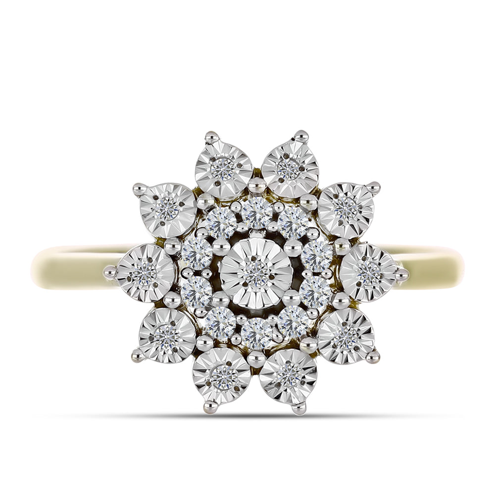 Anillo de Plata Bañada en Oro con Diamante blanco y Topacio Blanco 9 