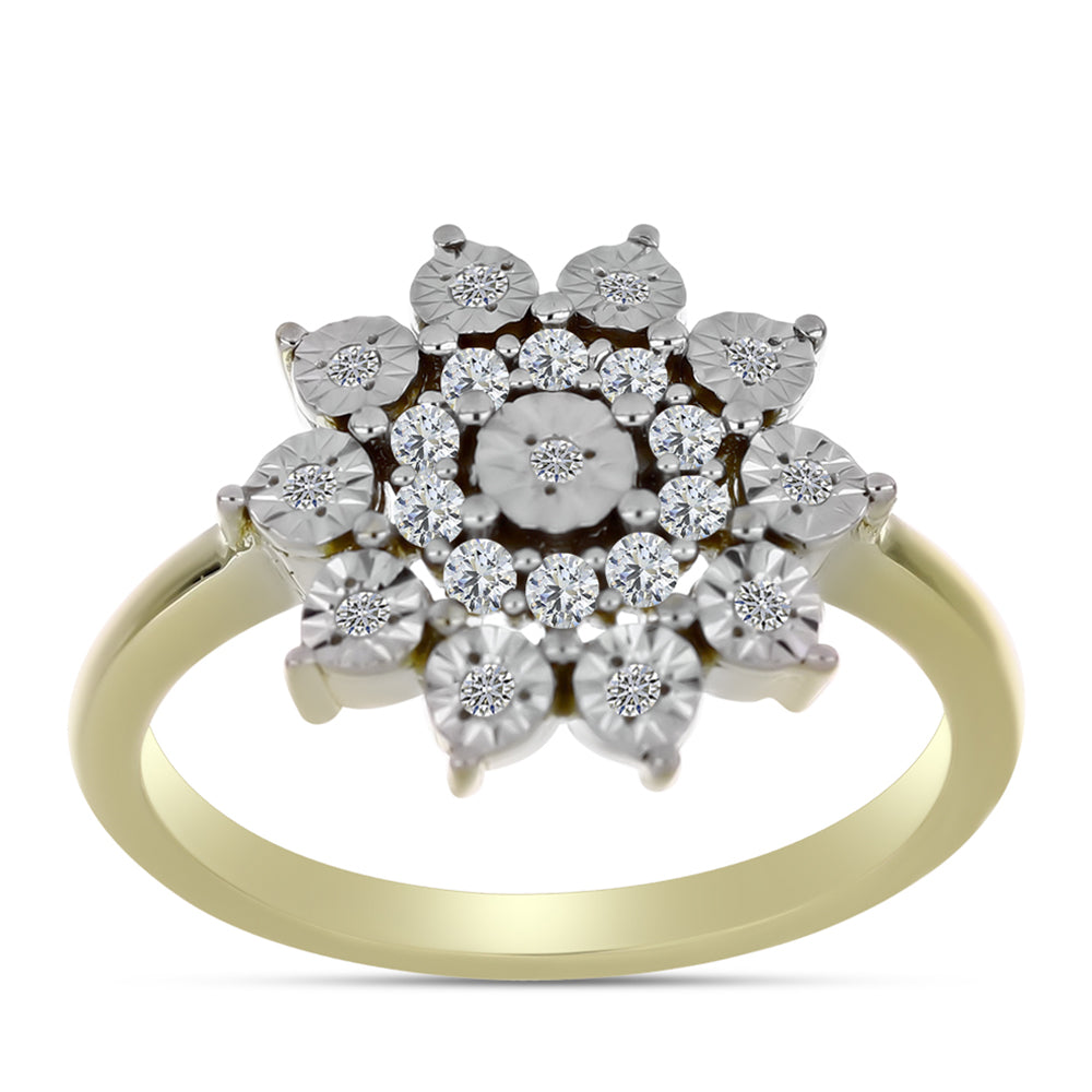 Anillo de Plata Bañada en Oro con Diamante blanco y Topacio Blanco 7 