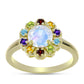 Anillo de Plata Bañada en Oro con Piedra Lunar Arco Iris y Amatista de Marruecos