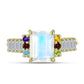 Anillo de Plata Bañada en Oro con Piedra Lunar Arco Iris y Amatista de Marruecos