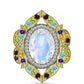 Anillo de Plata Bañada en Oro con Piedra Lunar Arco Iris y Amatista de Marruecos
