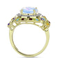 Anillo de Plata Bañada en Oro con Piedra Lunar Arco Iris y Amatista de Marruecos