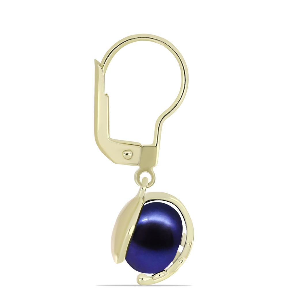 Pendientes de Plata Bañada en Oro con Perla Negra de Agua dulce