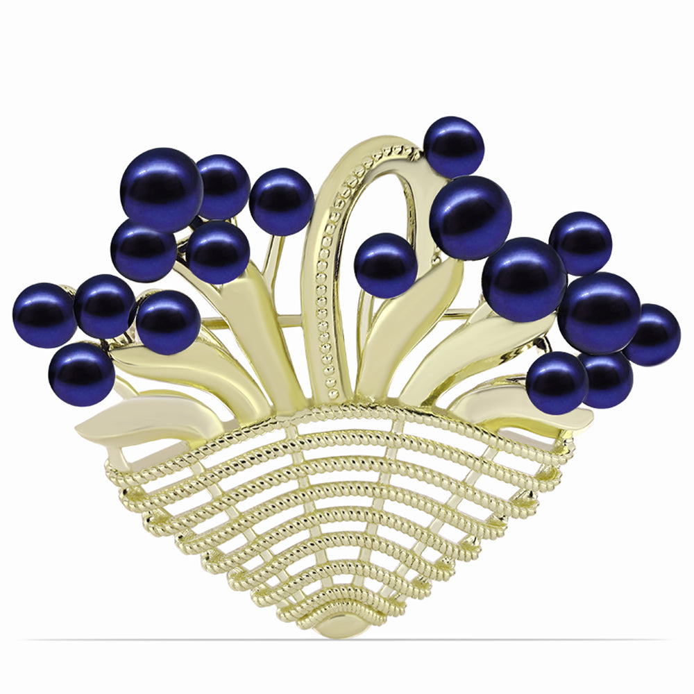 Broche de Plata Bañada en Oro con Perla Negra de Agua dulce 1 