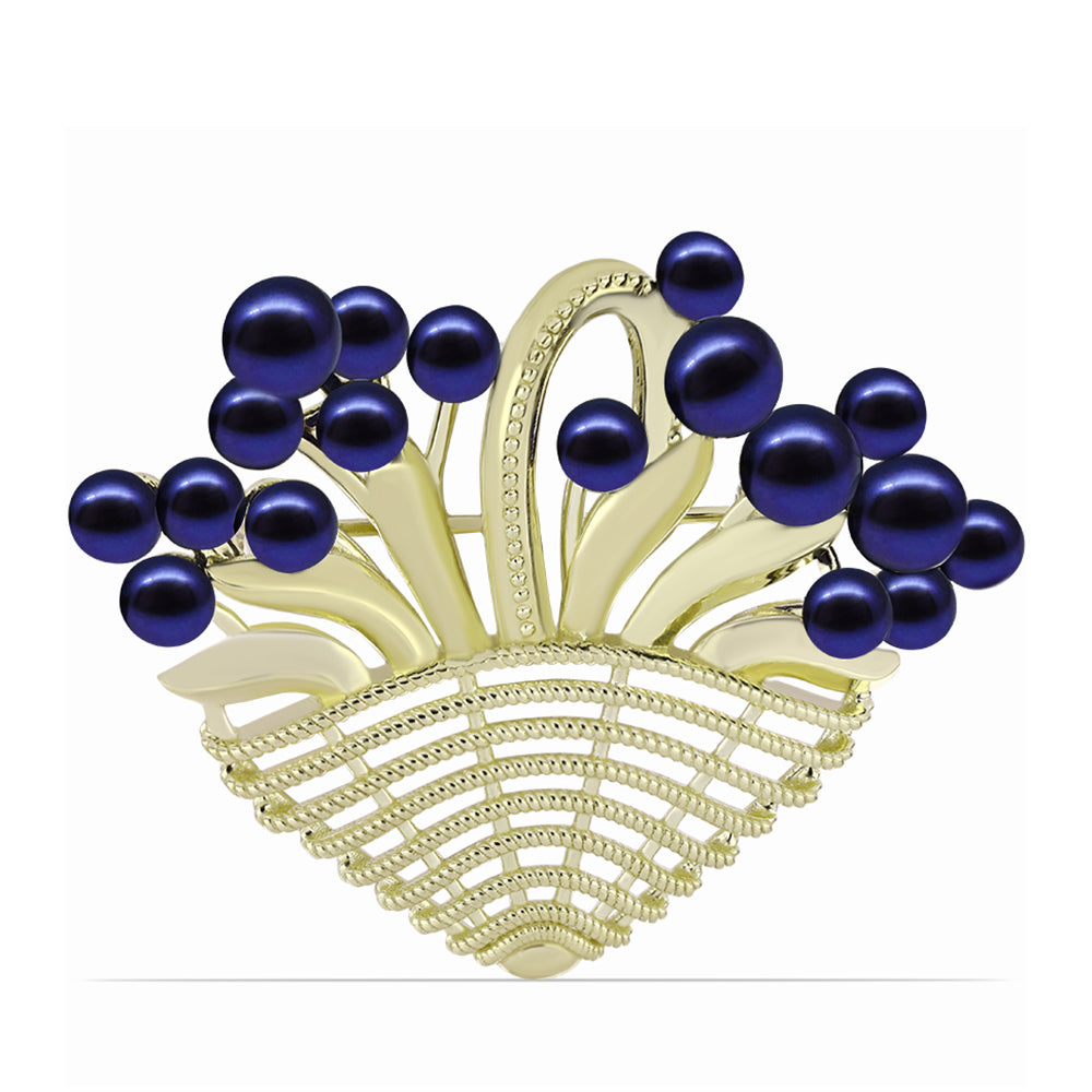 Broche de Plata Bañada en Oro con Perla Negra de Agua dulce