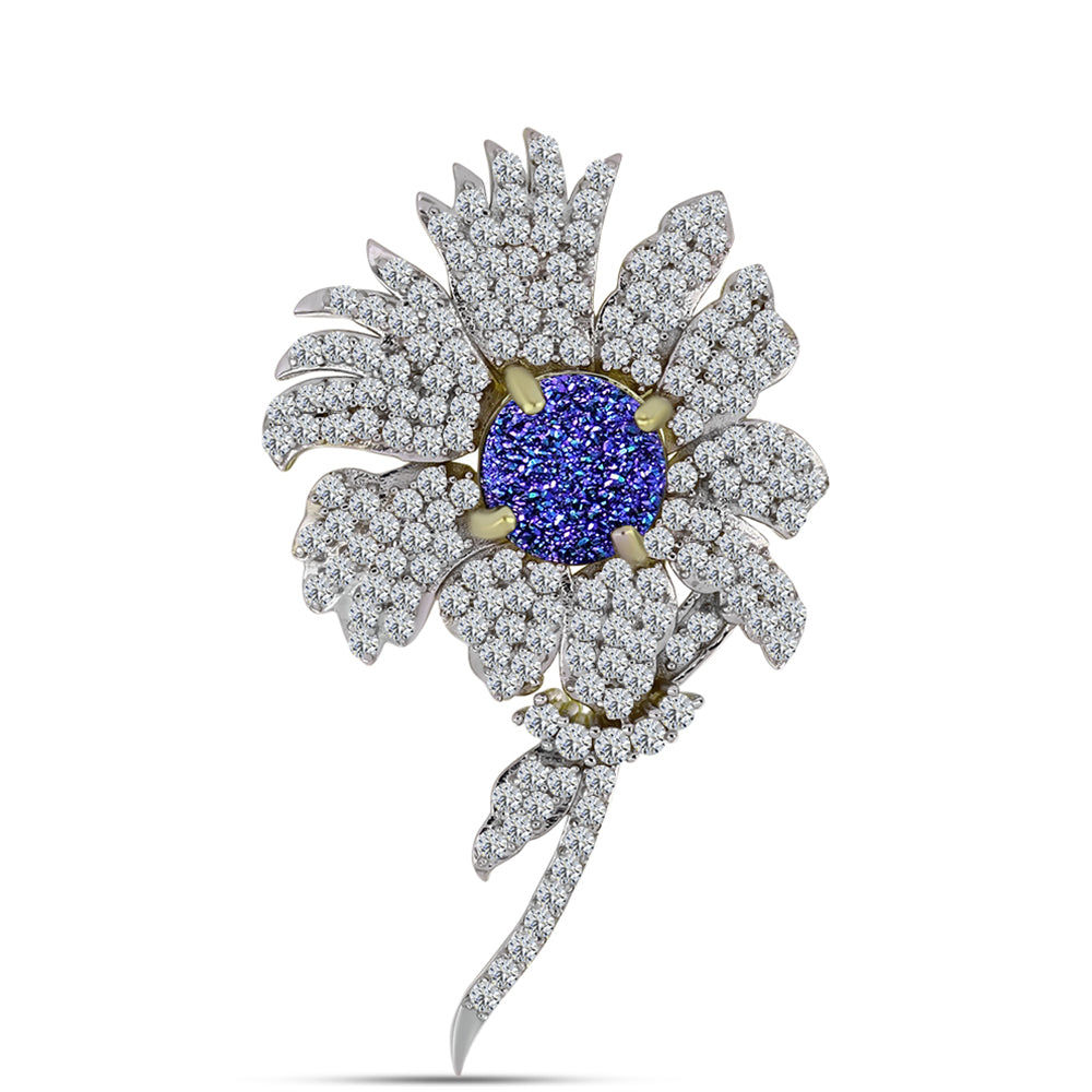 Broche de Plata Bañada en Oro con Drusa Purpura y Topacio Blanco 1 
